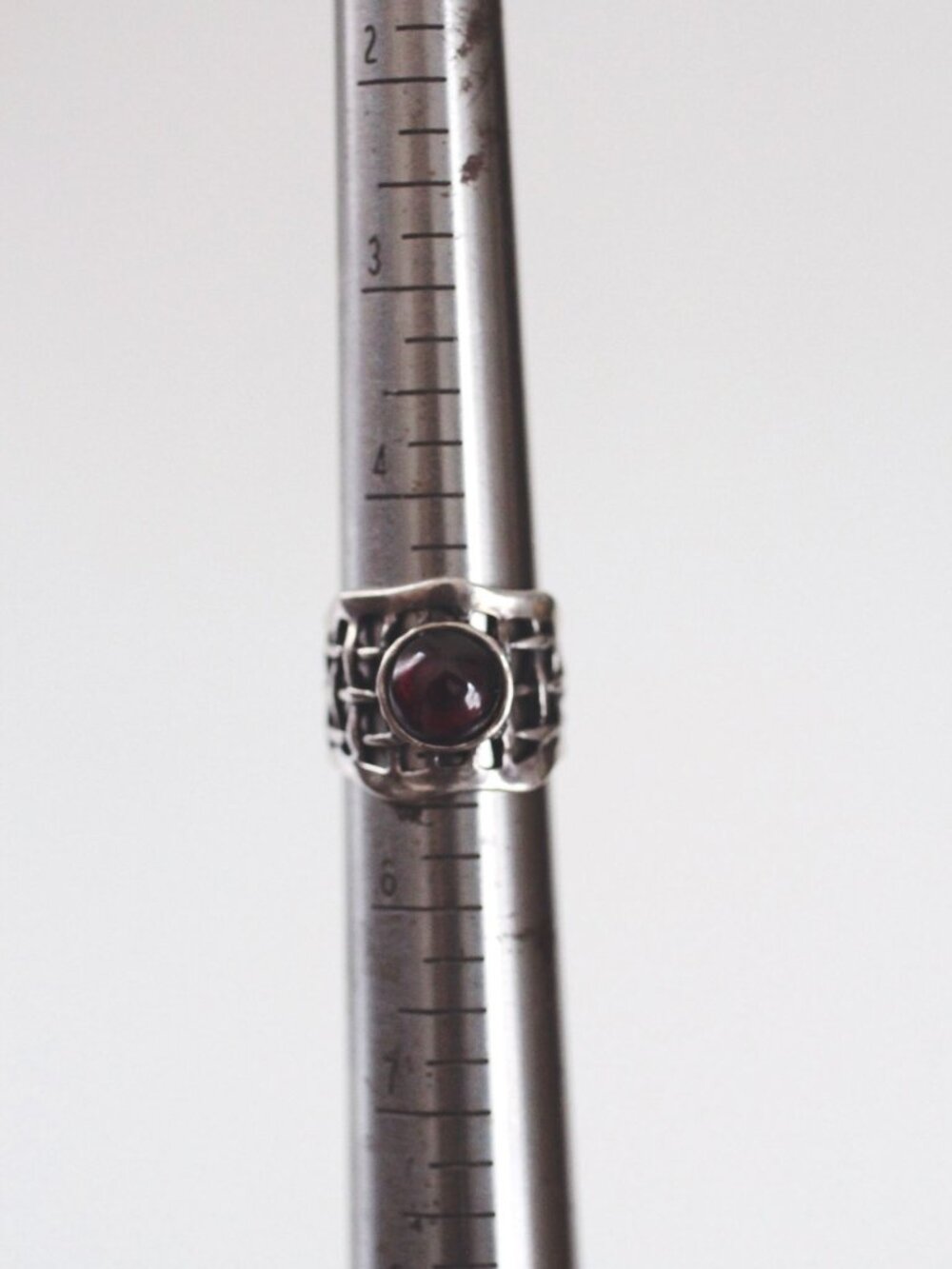 Modernist Brutalist Sterling Silver Garnet Statement Ring Grid Net A.S. Israel 9 - Picture 7 of 8